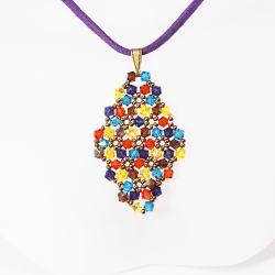 Pendant 40cm - Xochitl Rhombus M-Purple Suedine - Pendant 40cm - Laiton bronze